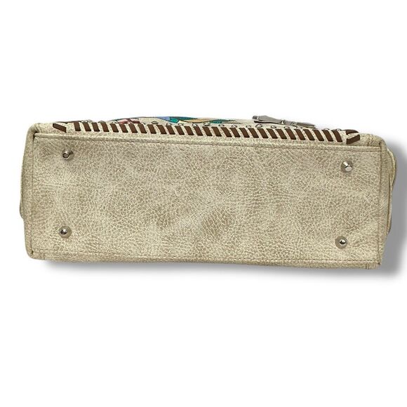 Tan Western Tooled Leather Embroidered Feather & Arrow Western Boho Shoulder Bag - Picture 4 of 9